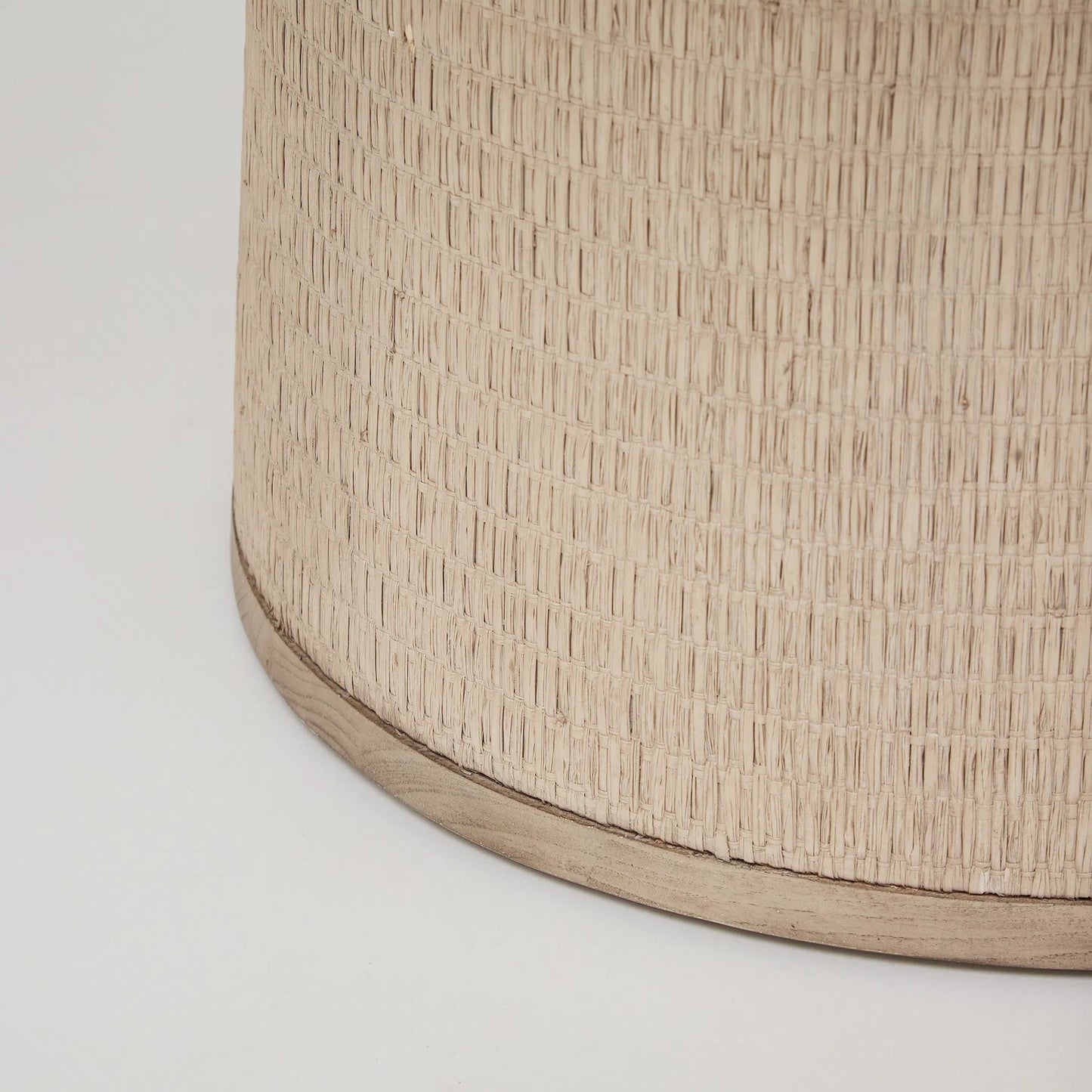 003 SI-2519586 | Closeup | Harperly Dining Table by Interlude Home in washed taupe, satin aged bronze. Made from sungkai wood, raffia, metal in a transitional style.