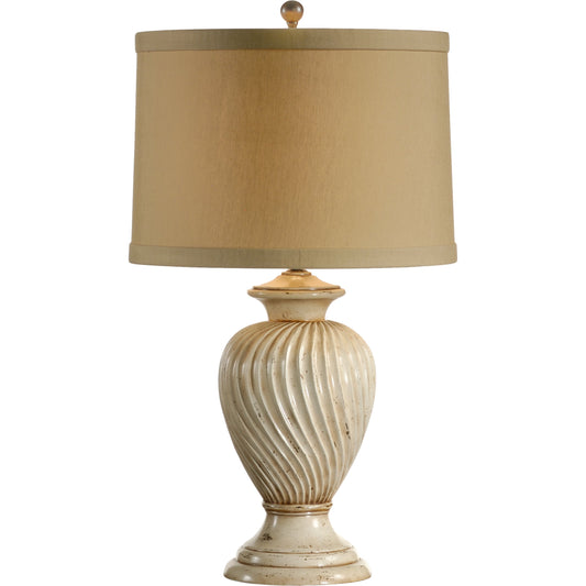 Swirled Urn Lamp by Wildwood in hand painted, old white. Made from unique in a traditional style.