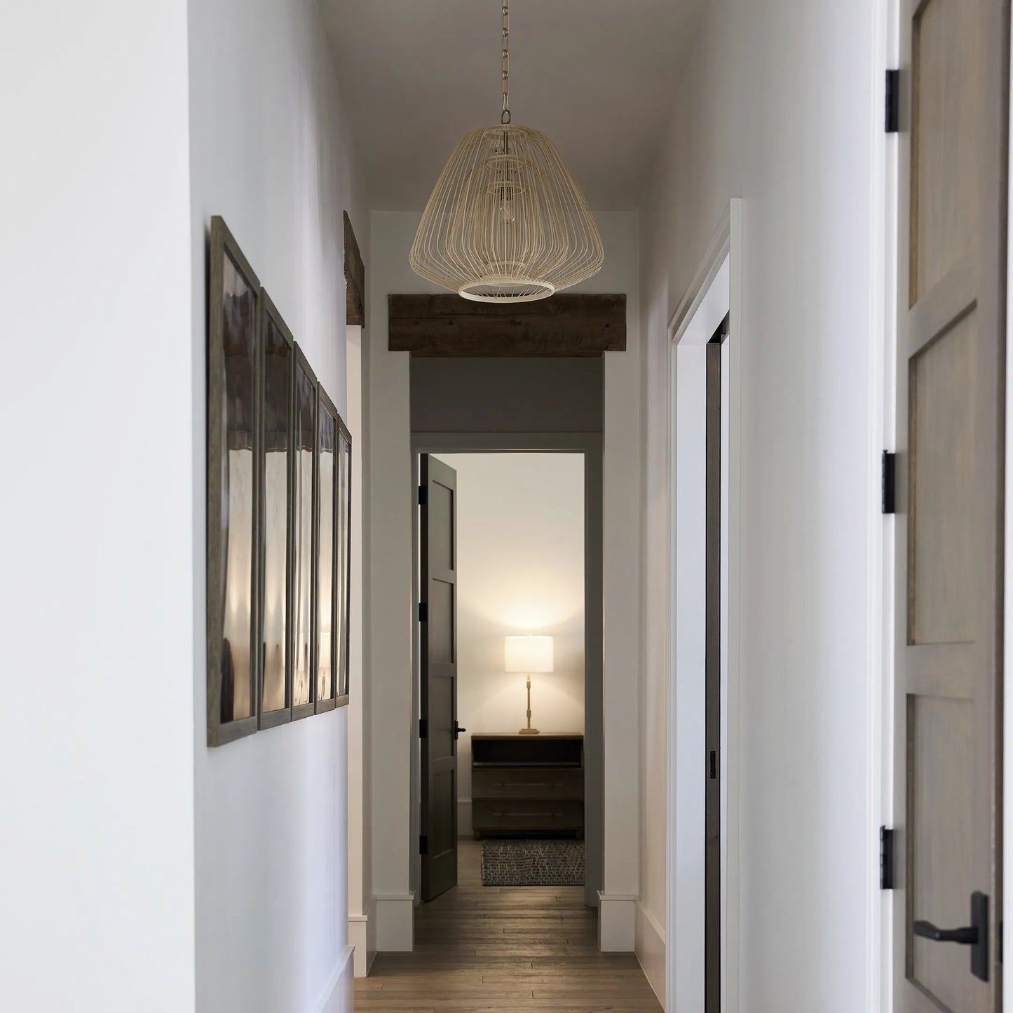 002 SI-2328799 | Lifestyle | Terrae Triangular Pendant by Cyan Design in aged brass. Made from rattan, metal in a rustic style.