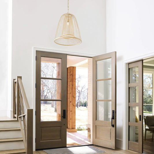 Terrae Bell Pendant by Cyan Design in aged brass. Made from rattan, metal in a rustic style.