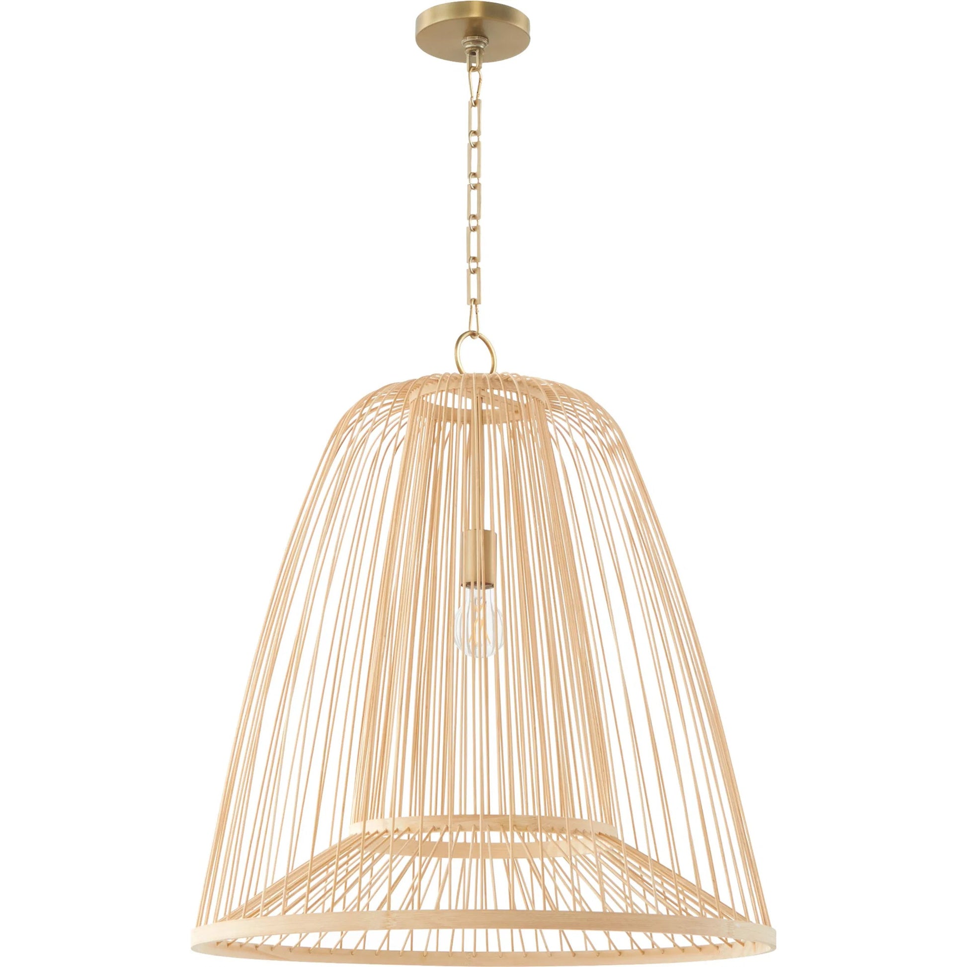 Terrae Bell Pendant by Cyan Design in aged brass. Made from rattan, metal in a rustic style.