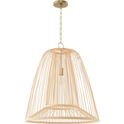 Terrae Bell Pendant by Cyan Design in aged brass. Made from rattan, metal in a rustic style.