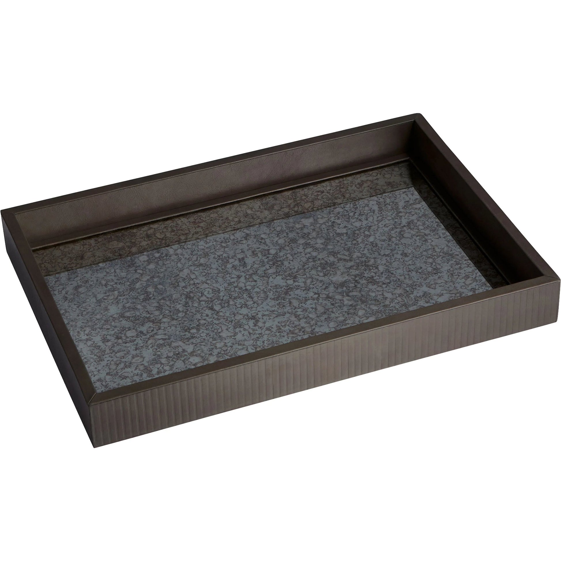 Mayfair Tray by Cyan Design in smoked gray. Made from leather, mdf, antiqued mirrored glass in a eclectic & global style.