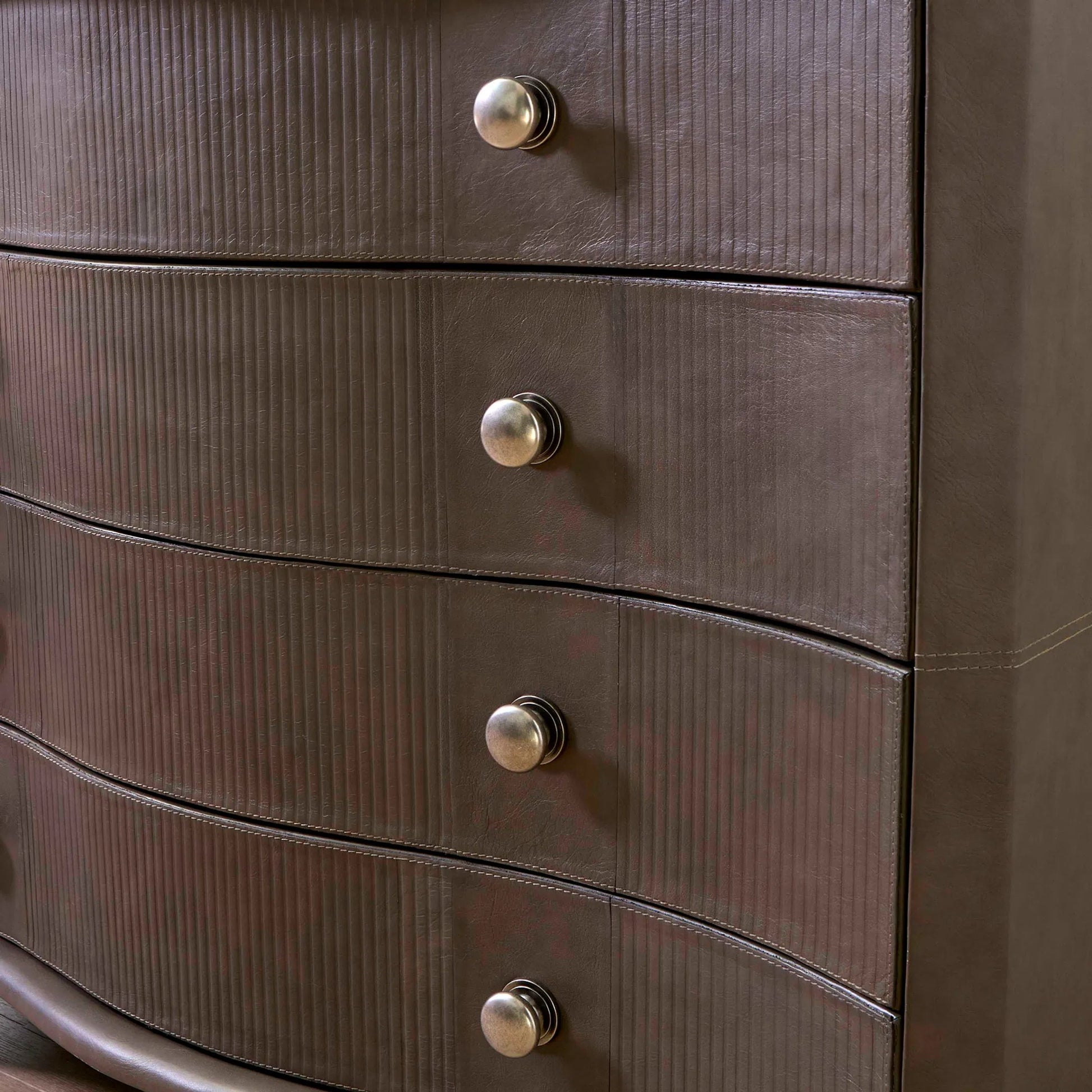 Mayfair Chest by Cyan Design in smoked gray. Made from leather, mdf in a transitional style.