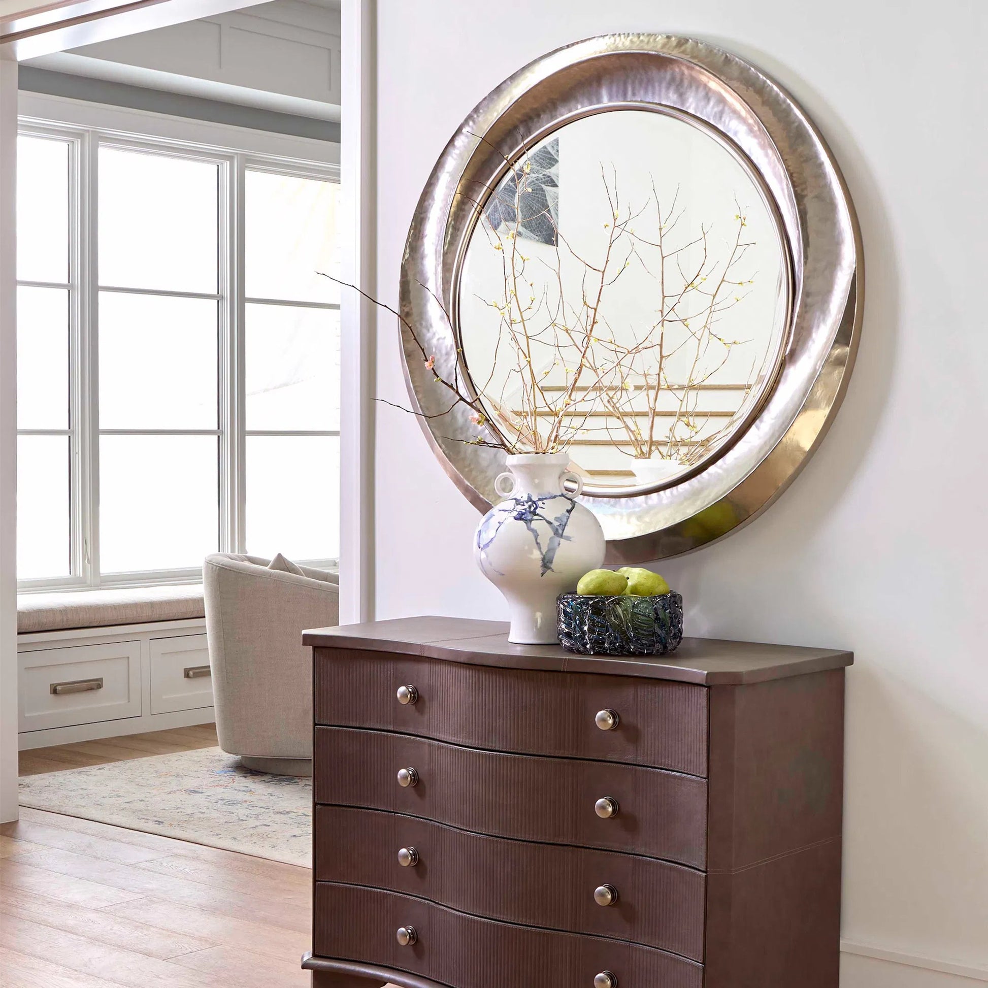 Mayfair Chest by Cyan Design in smoked gray. Made from leather, mdf in a transitional style.