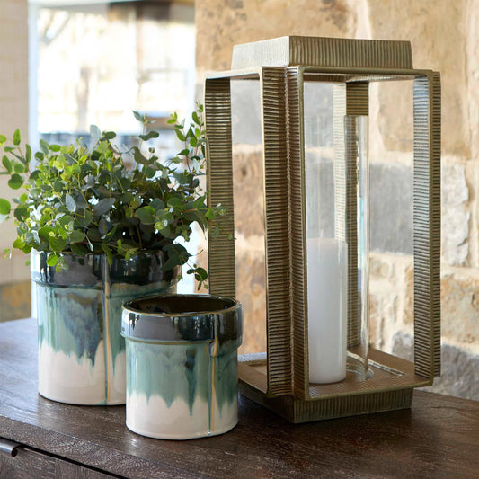 Folded Cachepot by Cyan Design in cascade sage. Made from ceramic in a unique style.