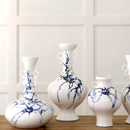 Nola Vase by Cyan Design in white, cobalt blue, black. Made from ceramic in a transitional style.