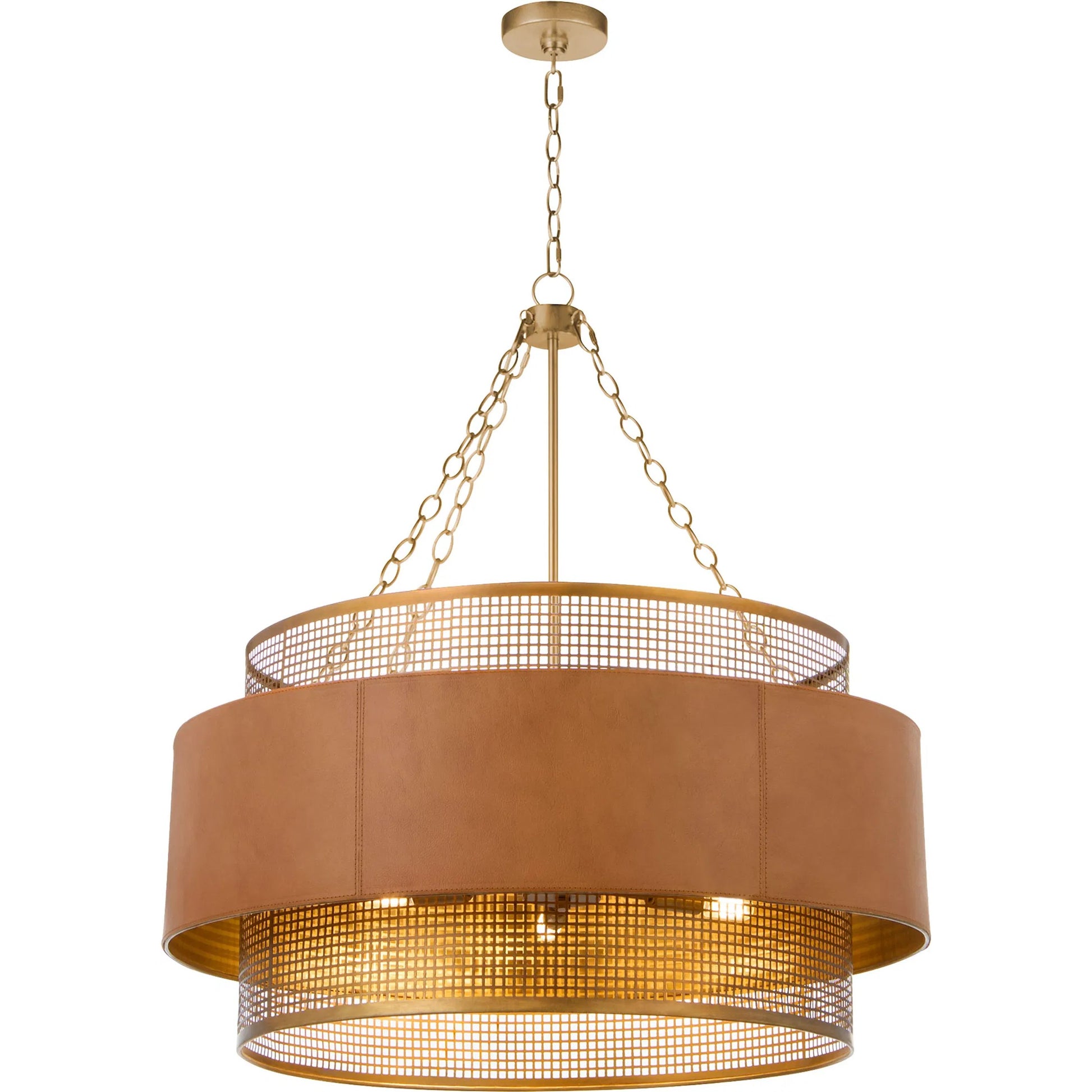 Newcomb Chandelier by Cyan Design in aged brass, brown. Made from metal, leather in a unique style.