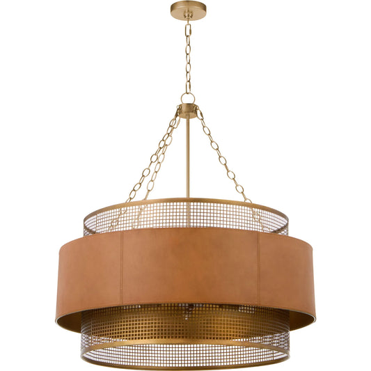 Newcomb Chandelier by Cyan Design in aged brass, brown. Made from metal, leather in a unique style.