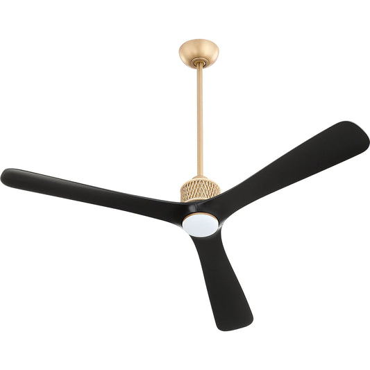 Shamal Ceiling Fan by Cyan Design in aged brass, matte black. Made from abs blades, steel, rattan in a unique style.