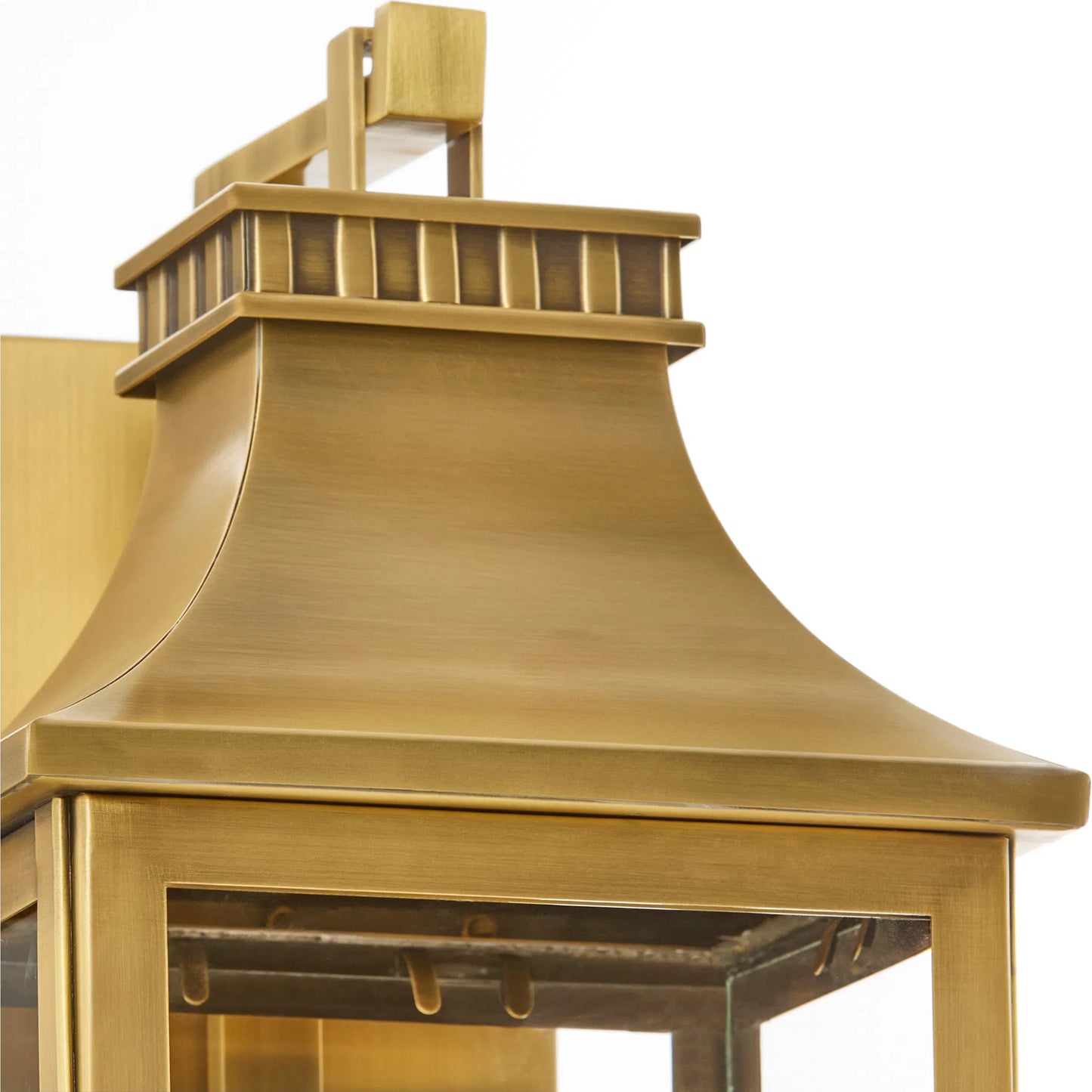 002 SI-2328754 | Closeup | Salem 2 Light Outdoor Wall Sconce by Cyan Design in heritage brass. Made from brass, glass in a cottage & farmhouse style.