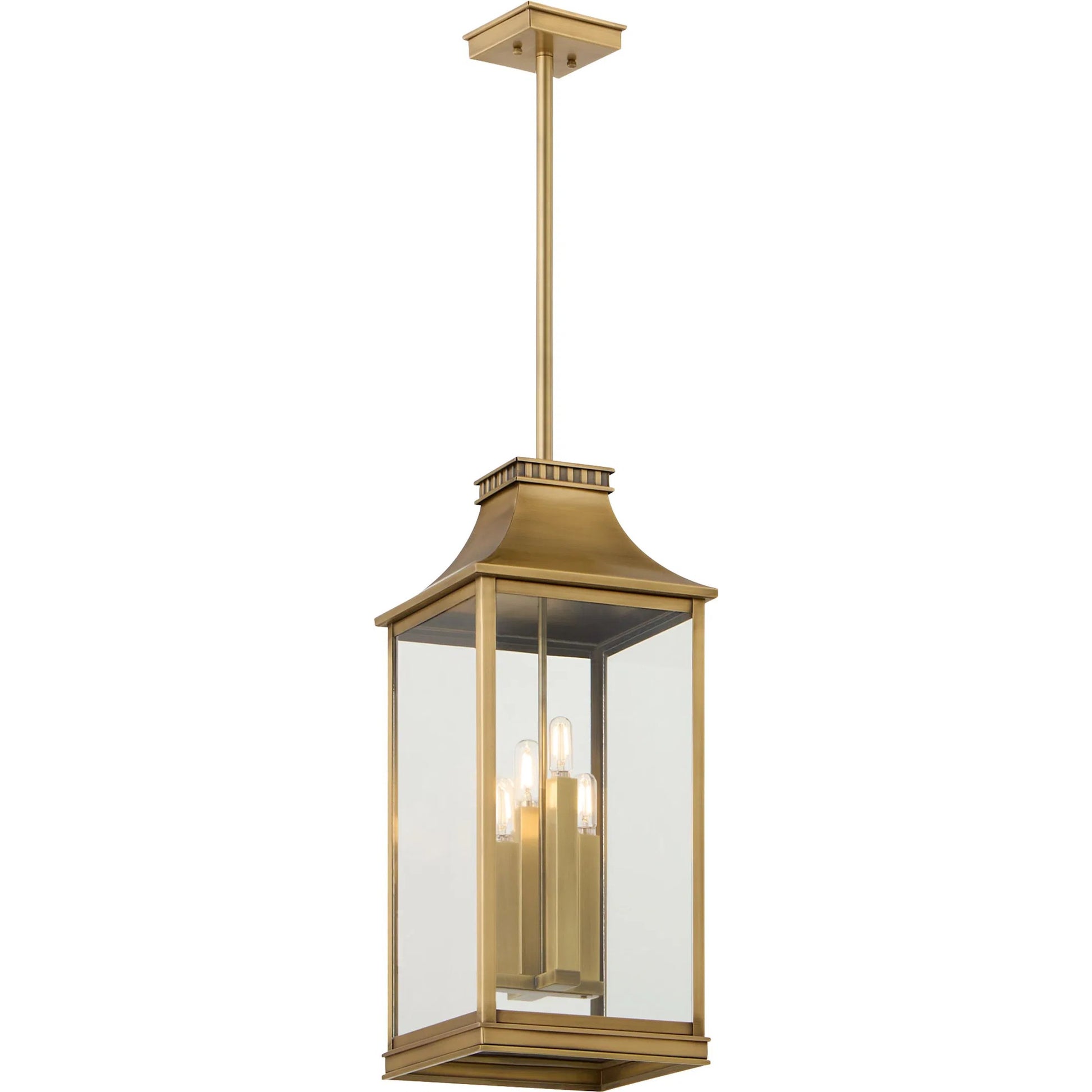 Salem 4 Light Outdoor Pendant by Cyan Design in heritage brass. Made from brass, glass in a cottage & farmhouse style.