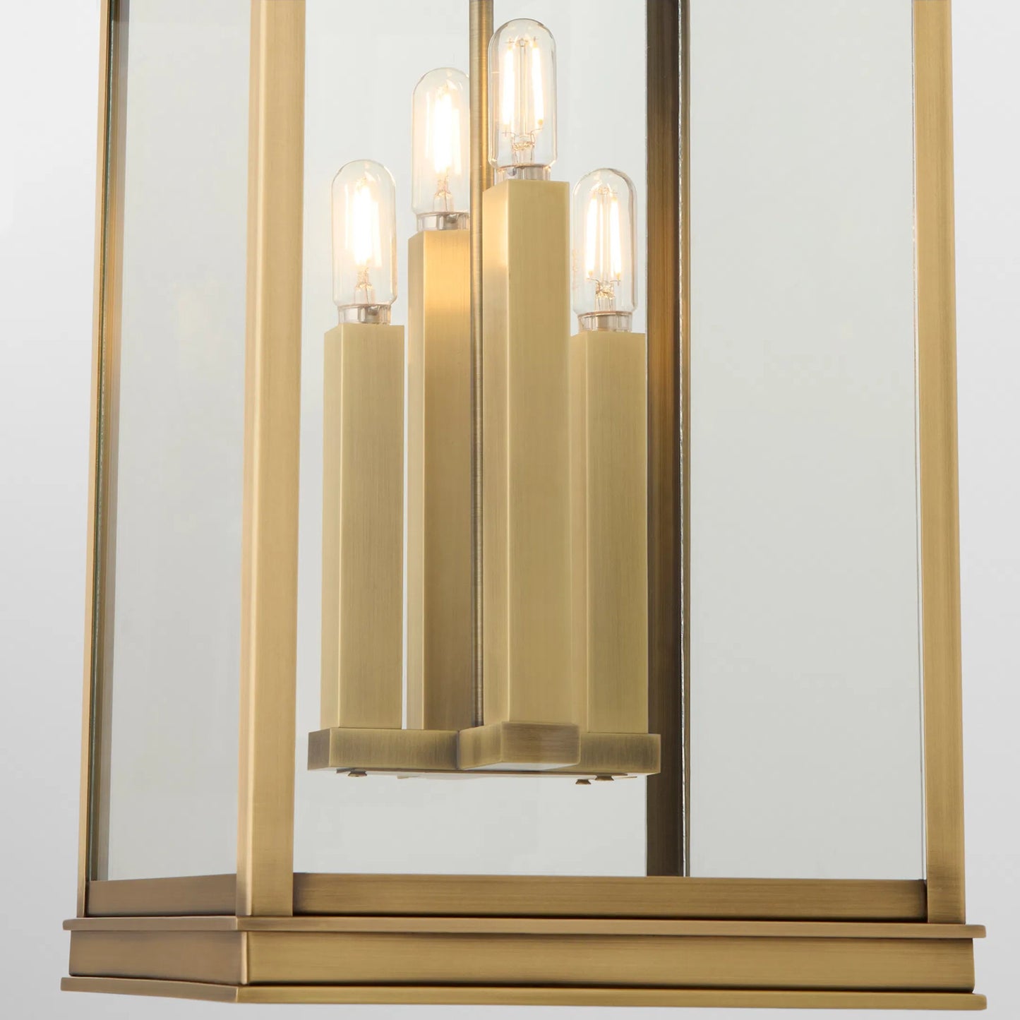 002 SI-2328756 | Closeup | Salem 4 Light Outdoor Pendant by Cyan Design in heritage brass. Made from brass, glass in a cottage & farmhouse style.