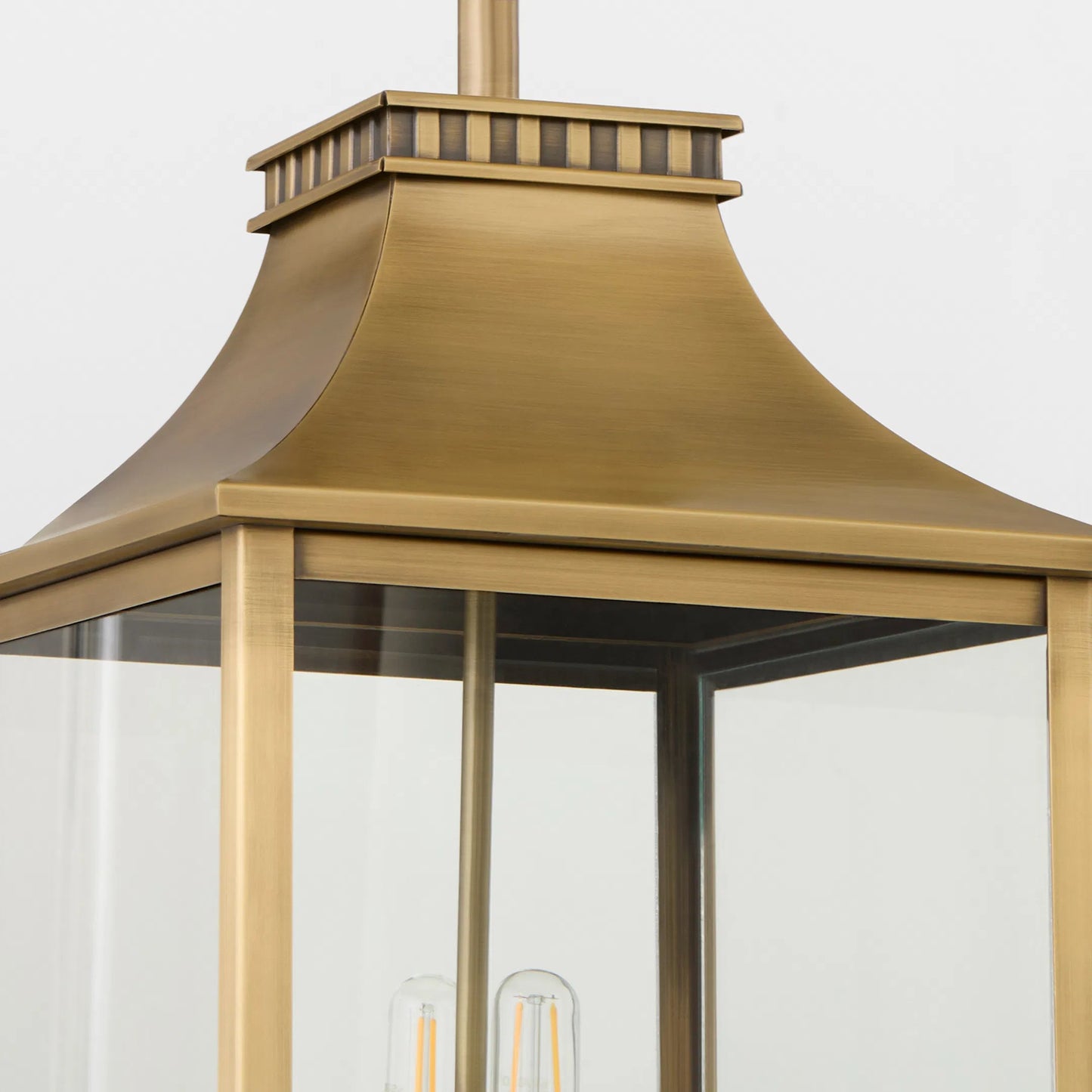 003 SI-2328756 | Closeup | Salem 4 Light Outdoor Pendant by Cyan Design in heritage brass. Made from brass, glass in a cottage & farmhouse style.