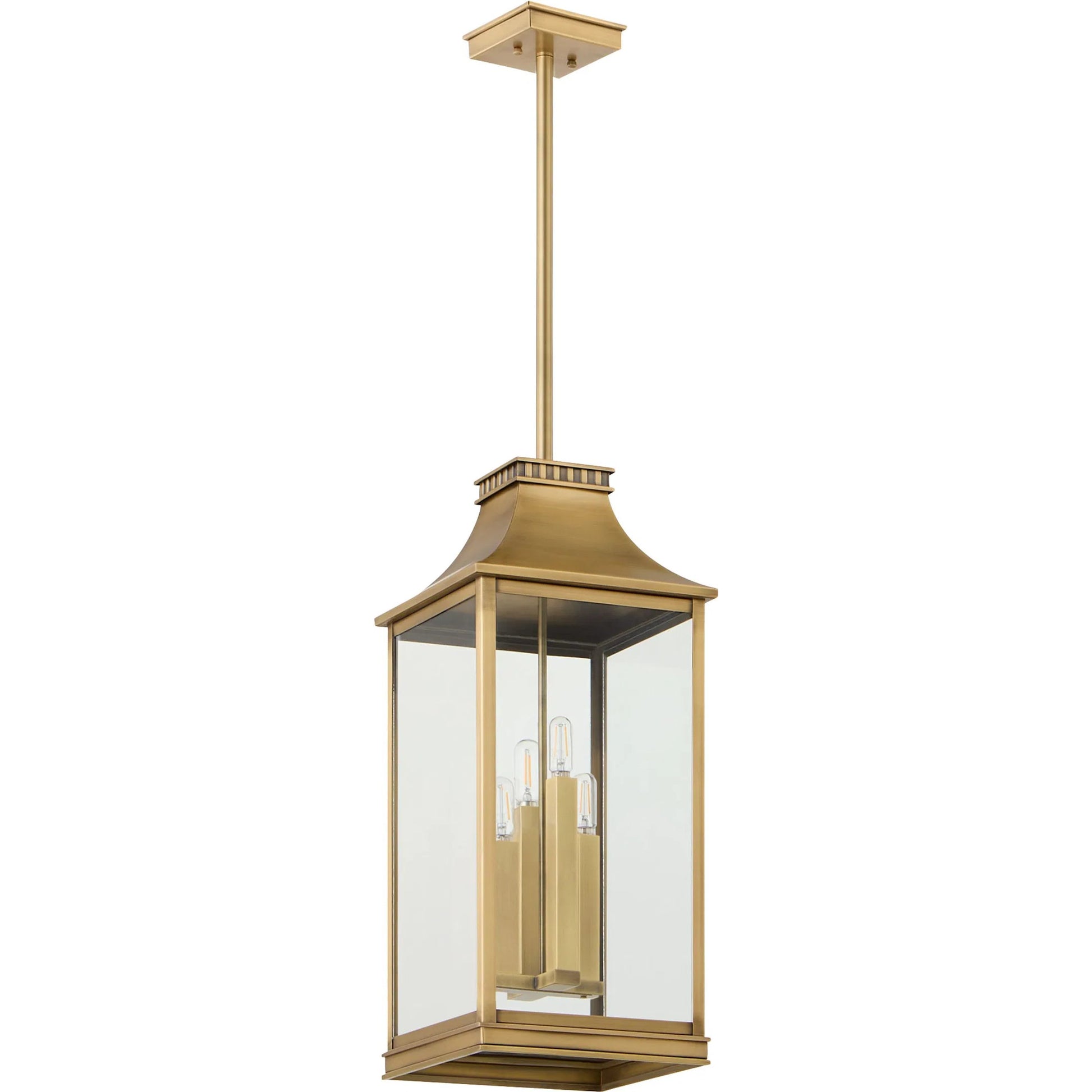 Salem 4 Light Outdoor Pendant by Cyan Design in heritage brass. Made from brass, glass in a cottage & farmhouse style.