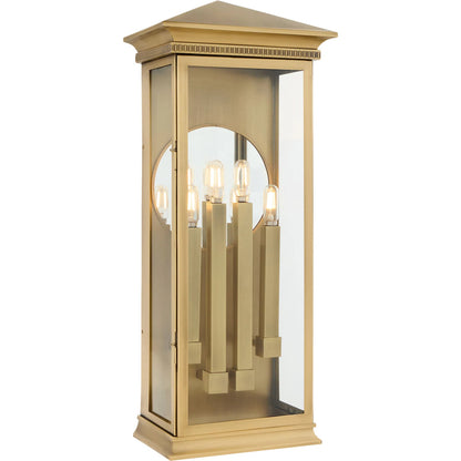 Guilford 4 Light Outdoor Wall Sconce by Cyan Design in heritage brass. Made from brass, glass in a cottage & farmhouse style.