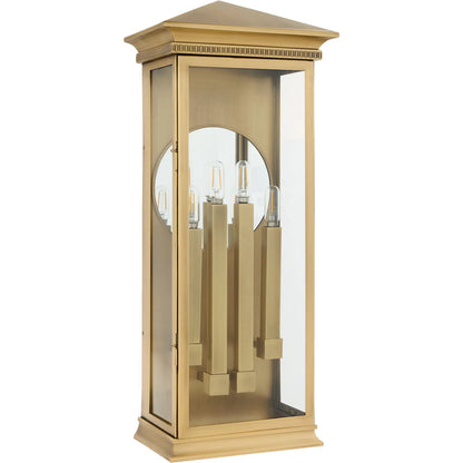 Guilford 4 Light Outdoor Wall Sconce by Cyan Design in heritage brass. Made from brass, glass in a cottage & farmhouse style.