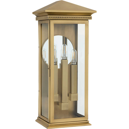 Guilford 3 Light Outdoor Wall Sconce by Cyan Design in heritage brass. Made from brass, glass in a unique style.