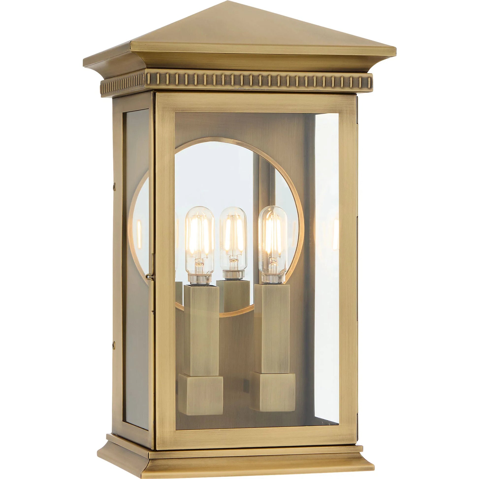 Guilford 2 Light Outdoor Wall Sconce by Cyan Design in heritage brass. Made from brass, glass in a cottage & farmhouse style.