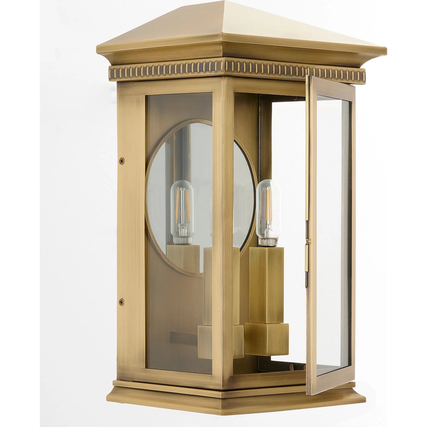 002 SI-2328620 | Additional Silo | Guilford 2 Light Outdoor Wall Sconce by Cyan Design in heritage brass. Made from brass, glass in a cottage & farmhouse style.