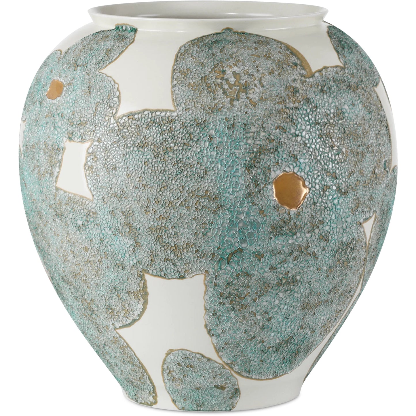002 SI-2386962 | Additional Silo | Bloom Blue & Ivory Vase by Currey and Company in textured blue, off-white, gold. Made from porcelain in a modern style.