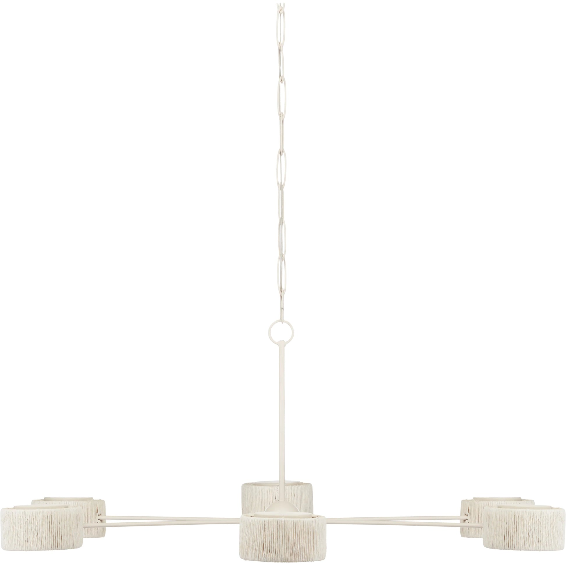 Monreale Chandelier by Currey and Company in white. Made from wrought iron, paper twine in a modern style.