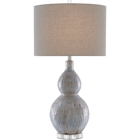 Idyll Table Lamp by Currey and Company in gray, blue, taupe, clear. Made from porcelain, crystal in a modern style.