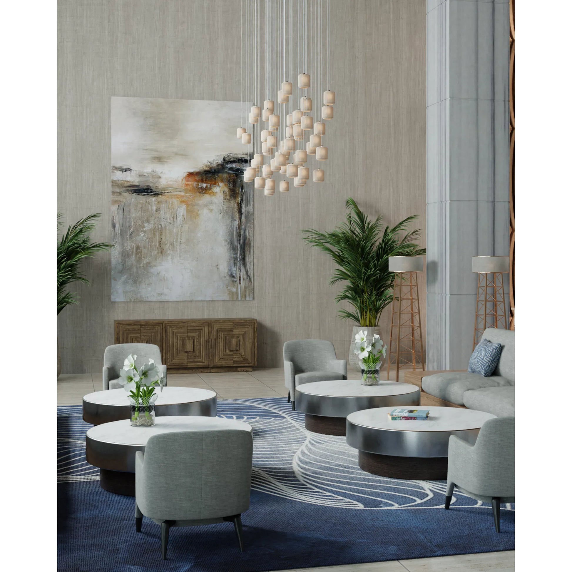 Dove Linear Pendant by Currey and Company in painted silver, white. Made from metal, ceramic in a modern style.