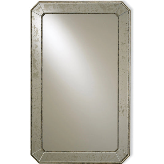 Antiqued Wall Mirror by Currey and Company in antique mirror. Made from wood, mirror in a traditional style.