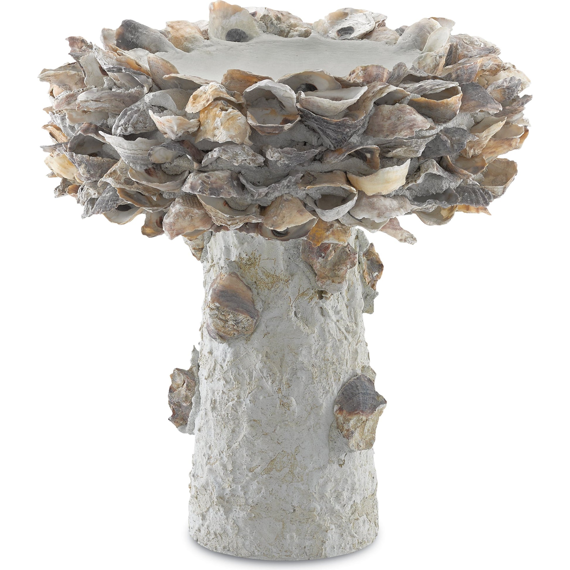 Oyster Shell Bird Bath by Currey and Company. Made from oyster shells, concrete, iron in a eclectic & global style.