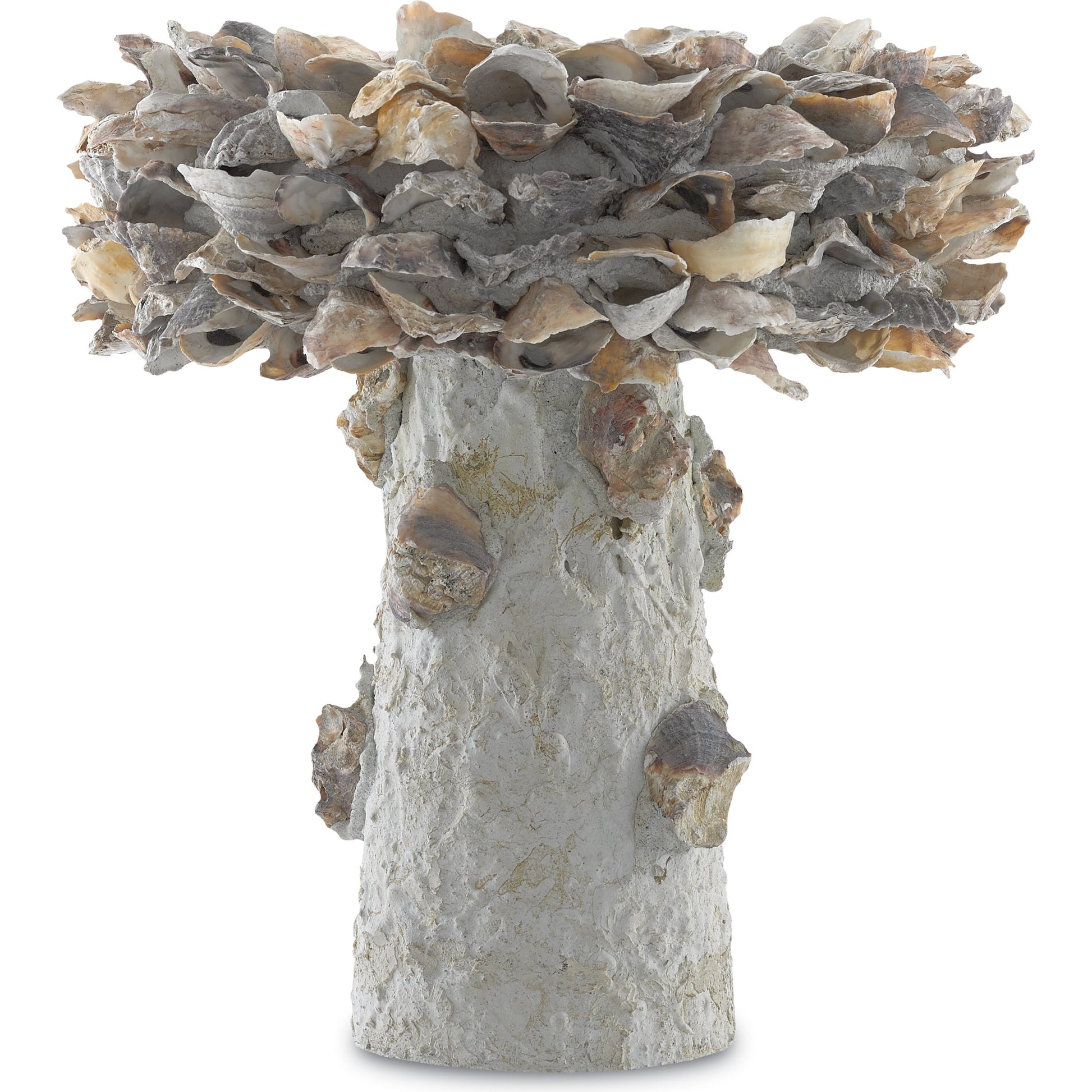 Oyster Shell Bird Bath by Currey and Company. Made from oyster shells, concrete, iron in a eclectic & global style.