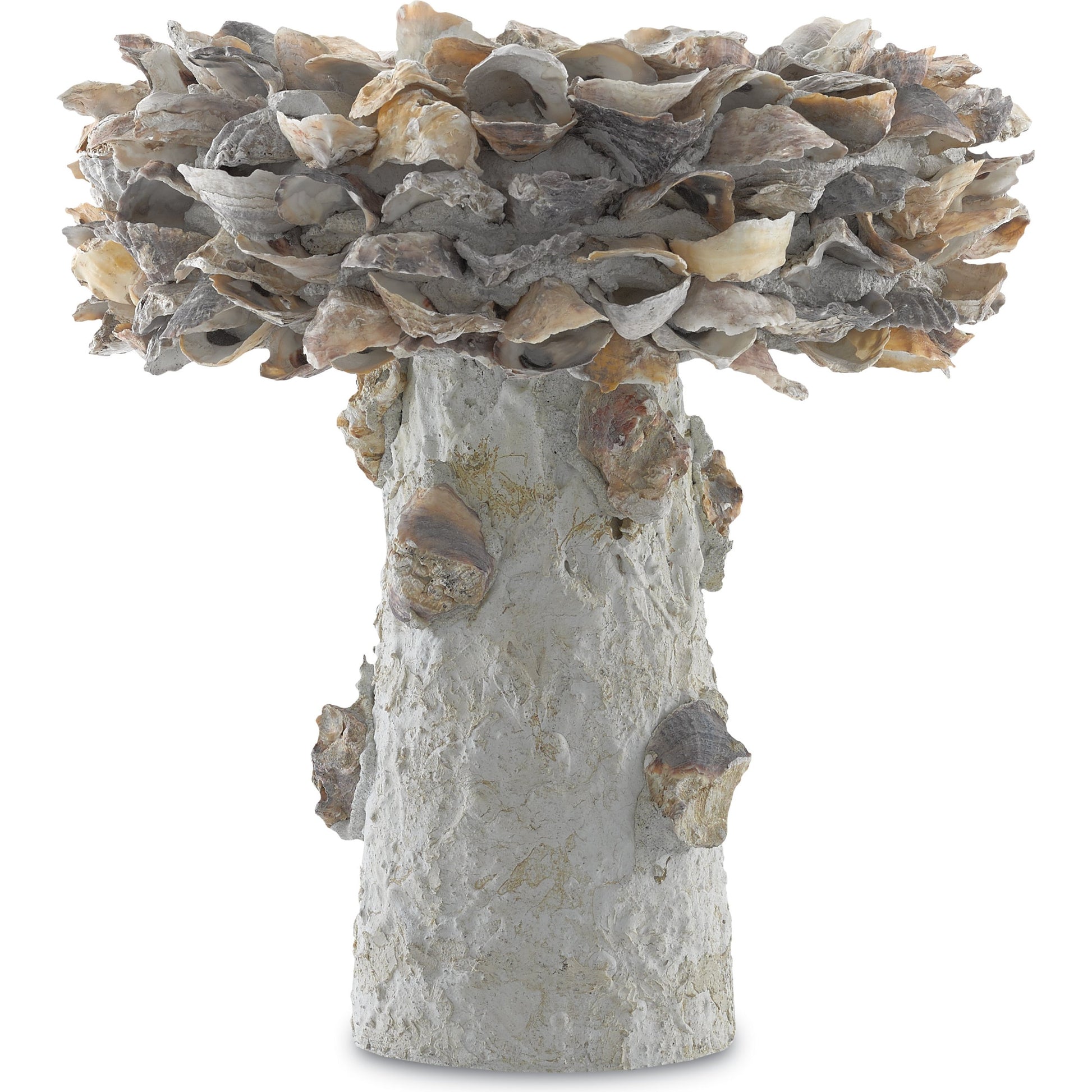Oyster Shell Bird Bath by Currey and Company. Made from oyster shells, concrete, iron in a eclectic & global style.