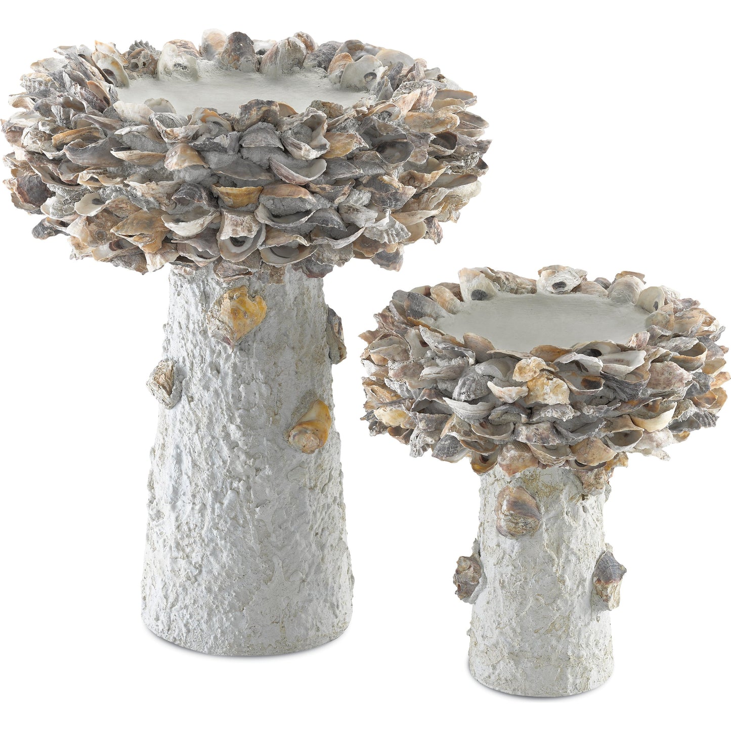 005 S-336246,S-336247 | Additional Silo | Oyster Shell Bird Bath by Currey and Company. Made from oyster shells, concrete, iron in a eclectic & global style.