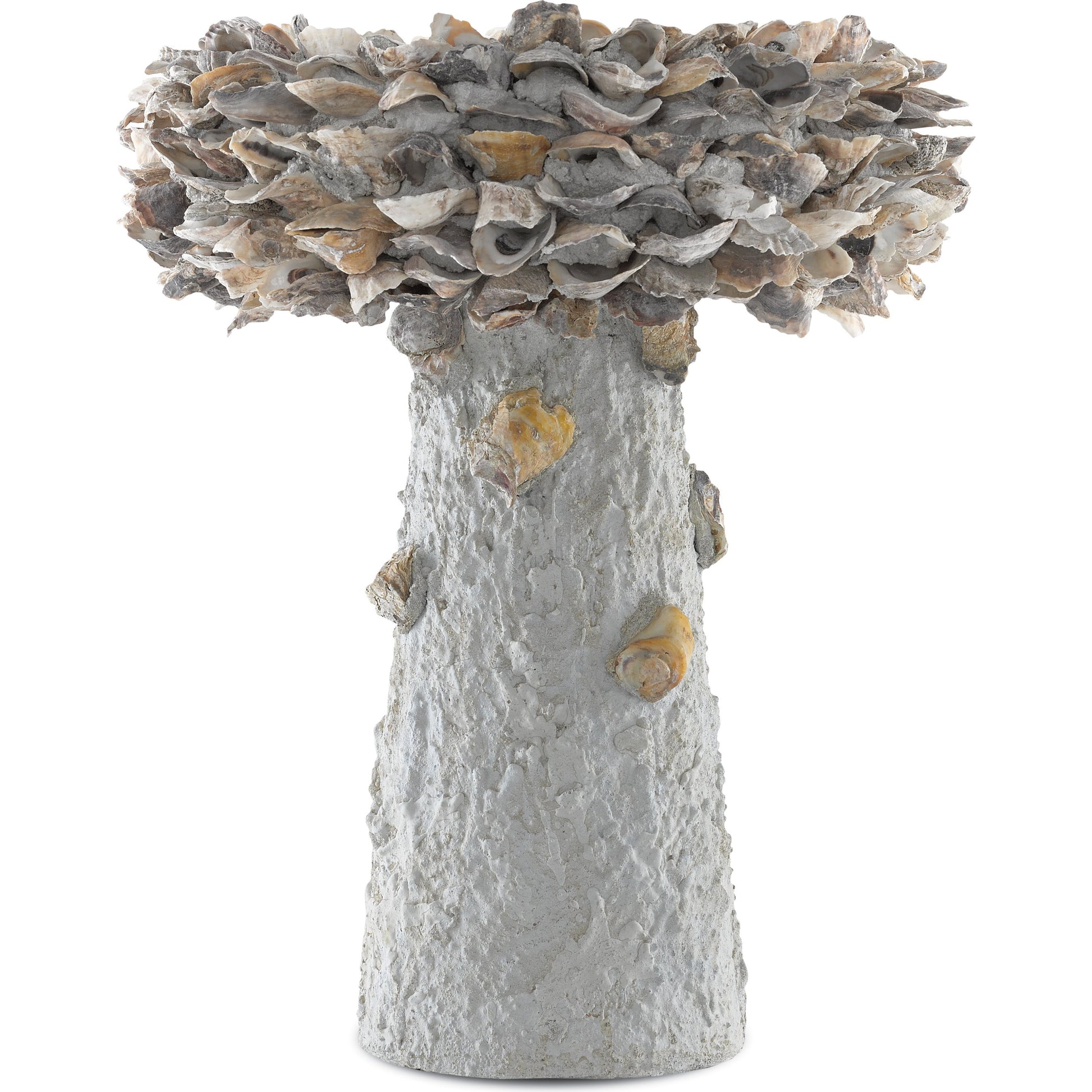 Oyster Shell Bird Bath by Currey and Company. Made from oyster shells, concrete, iron in a eclectic & global style.