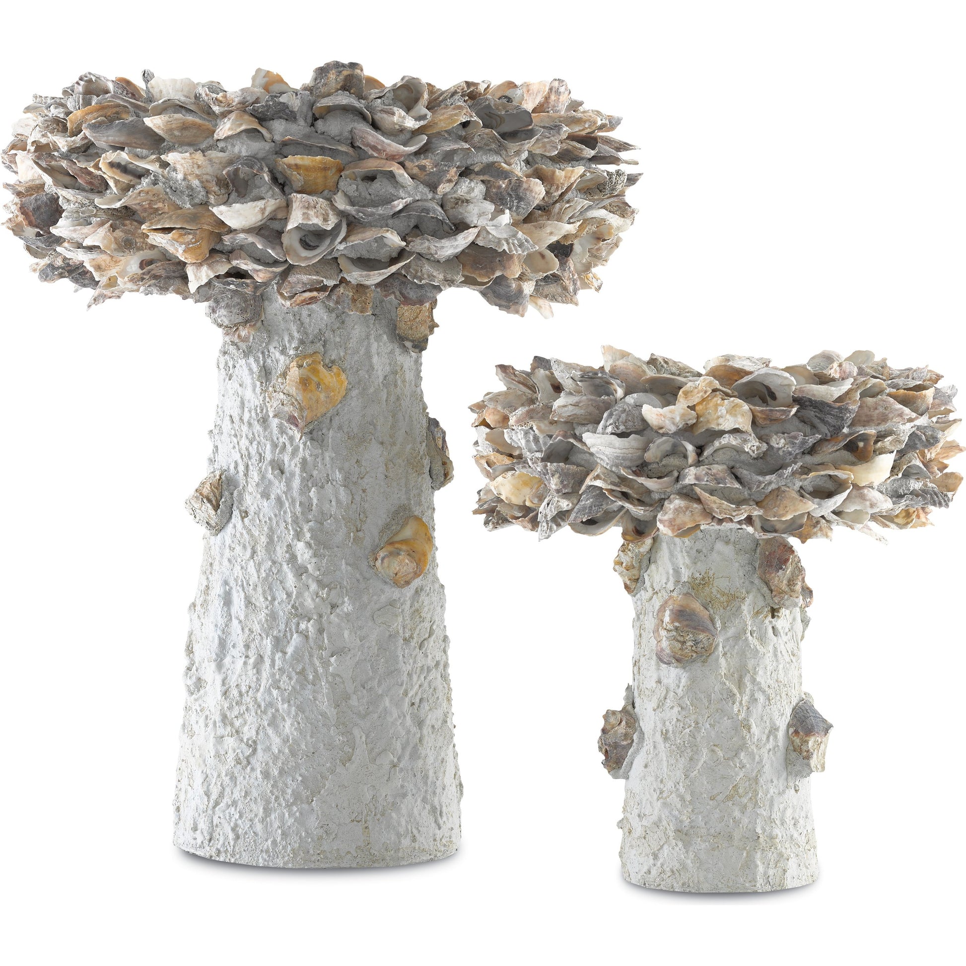 Oyster Shell Bird Bath by Currey and Company. Made from oyster shells, concrete, iron in a eclectic & global style.