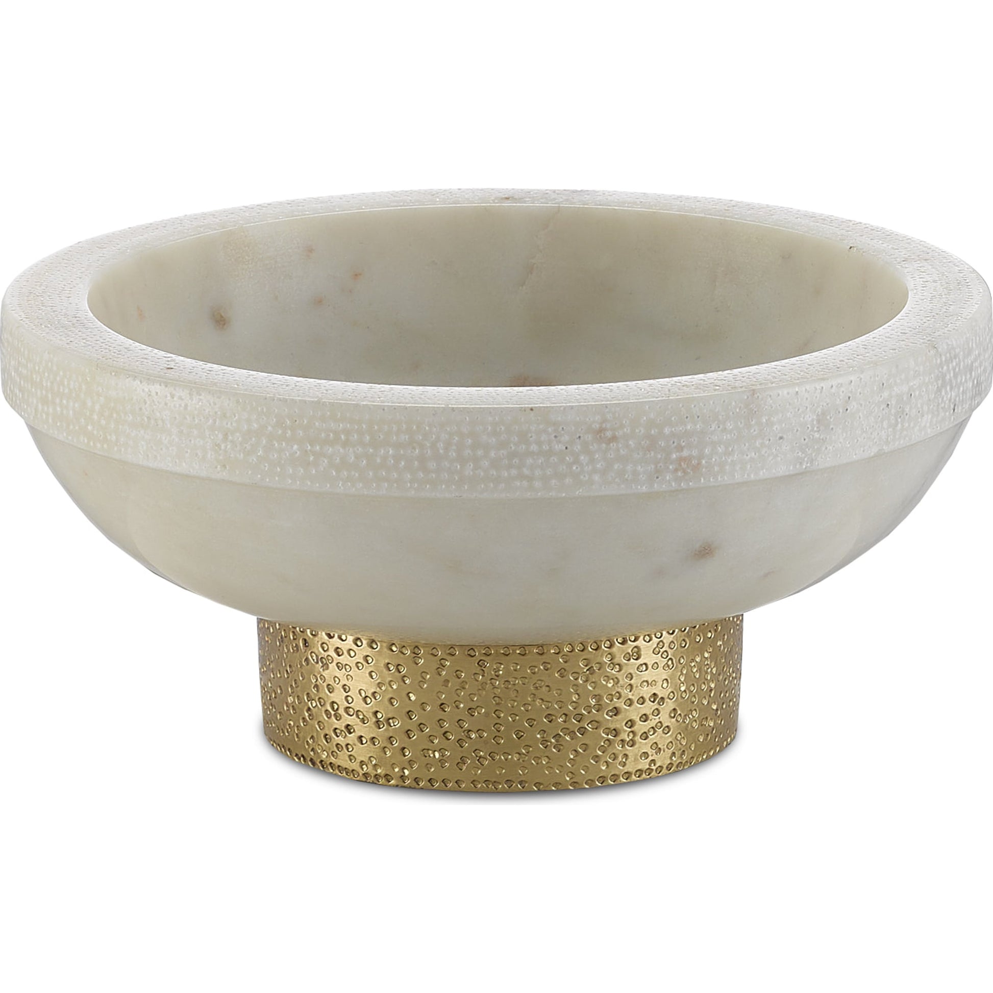Valor Bowl by Currey and Company in white, brass. Made from marble, brass in a eclectic & global style.
