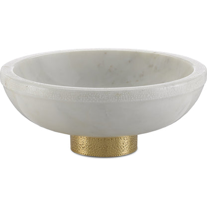 Valor Bowl by Currey and Company in white, brass. Made from marble, brass in a eclectic & global style.