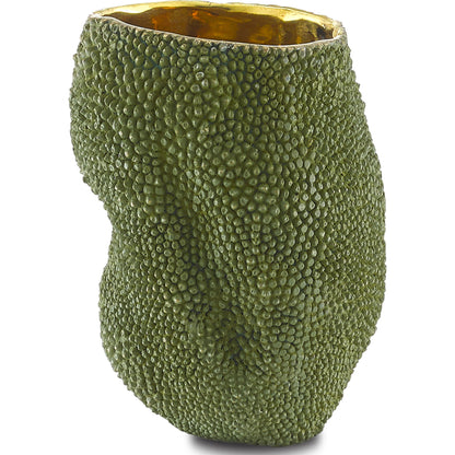 Jackfruit Vase by Currey and Company in green, gold. Made from bronze in a coastal style.