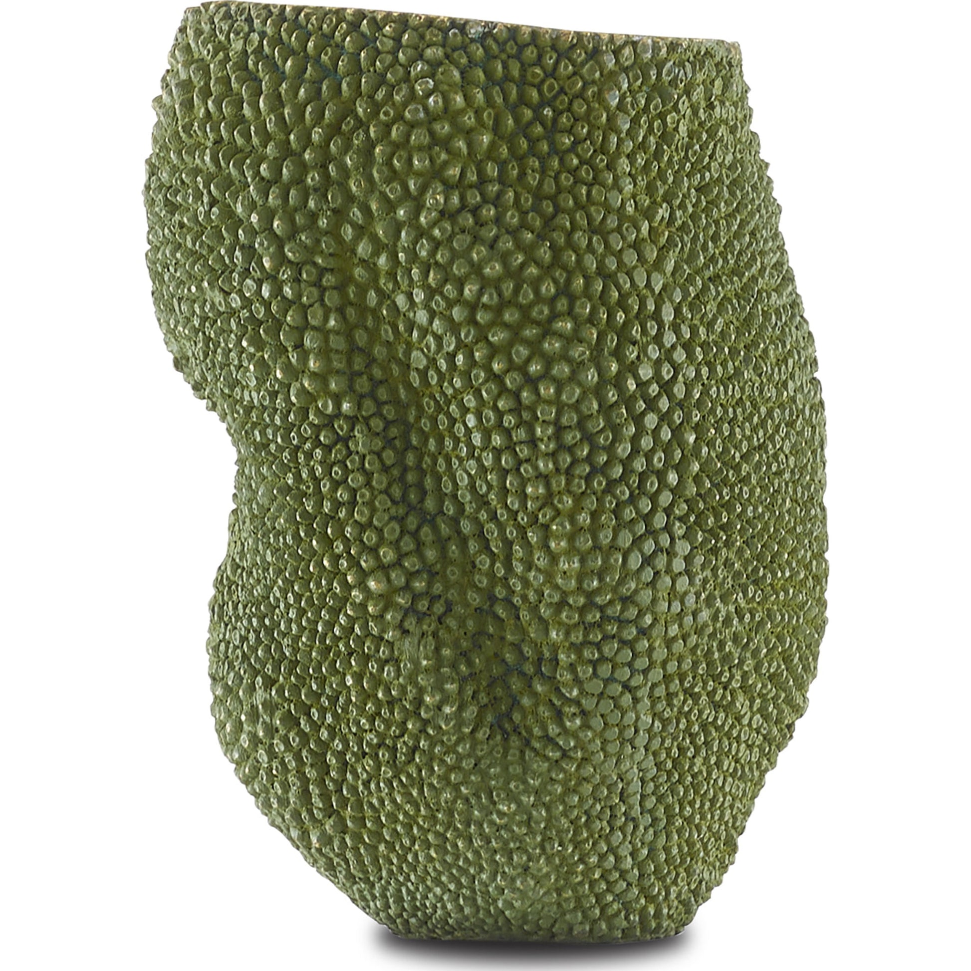 Jackfruit Vase by Currey and Company in green, gold. Made from bronze in a coastal style.