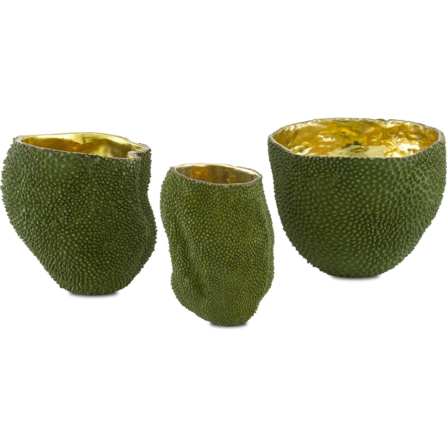 005 SR-823604,SR-823605,SR-823606 | Additional Silo | Jackfruit Vase by Currey and Company in green, gold. Made from bronze in a coastal style.