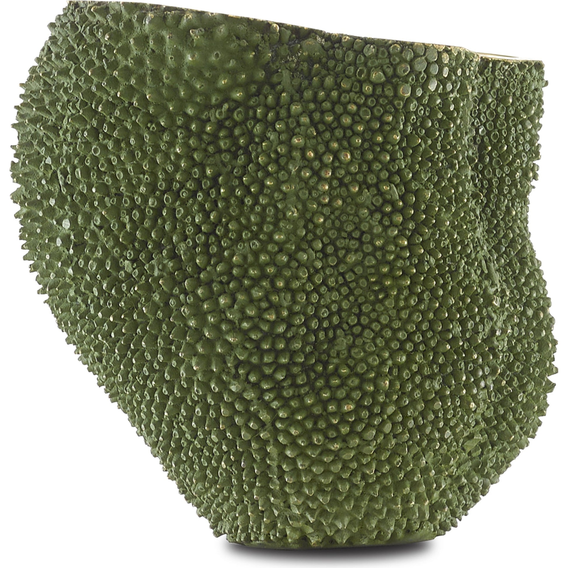 Jackfruit Vase by Currey and Company in green, gold. Made from bronze in a coastal style.