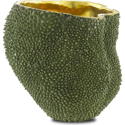 Jackfruit Vase by Currey and Company in green, gold. Made from bronze in a coastal style.