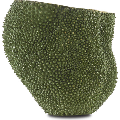 Jackfruit Vase by Currey and Company in green, gold. Made from bronze in a coastal style.