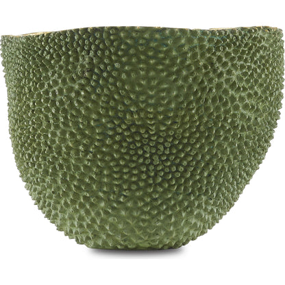 Jackfruit Vase by Currey and Company in green, gold. Made from bronze in a coastal style.