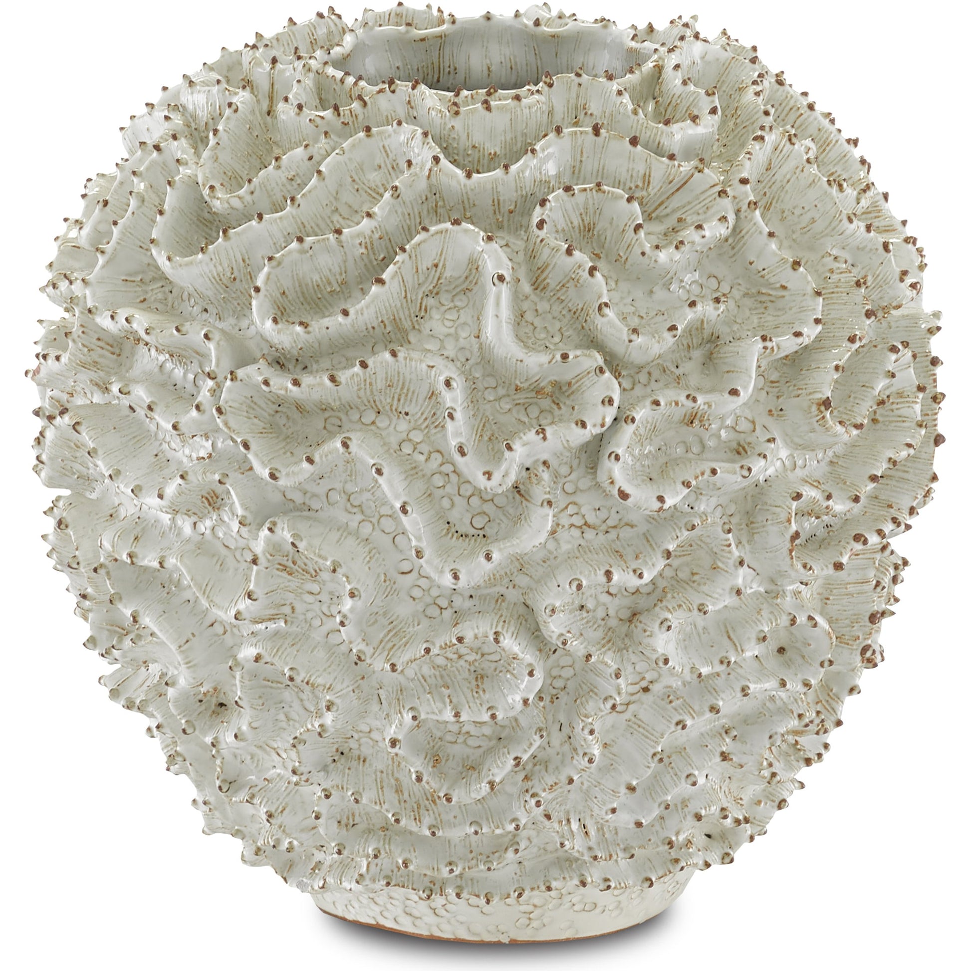 Swirl Vase by Currey and Company in white, gold. Made from ceramic in a coastal style.