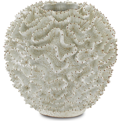 Swirl Vase by Currey and Company in white, gold. Made from ceramic in a coastal style.