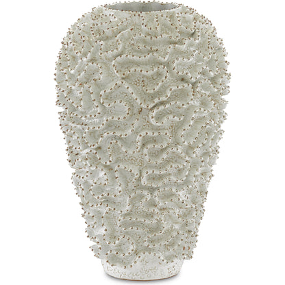 Swirl Vase by Currey and Company in white, gold. Made from ceramic in a coastal style.