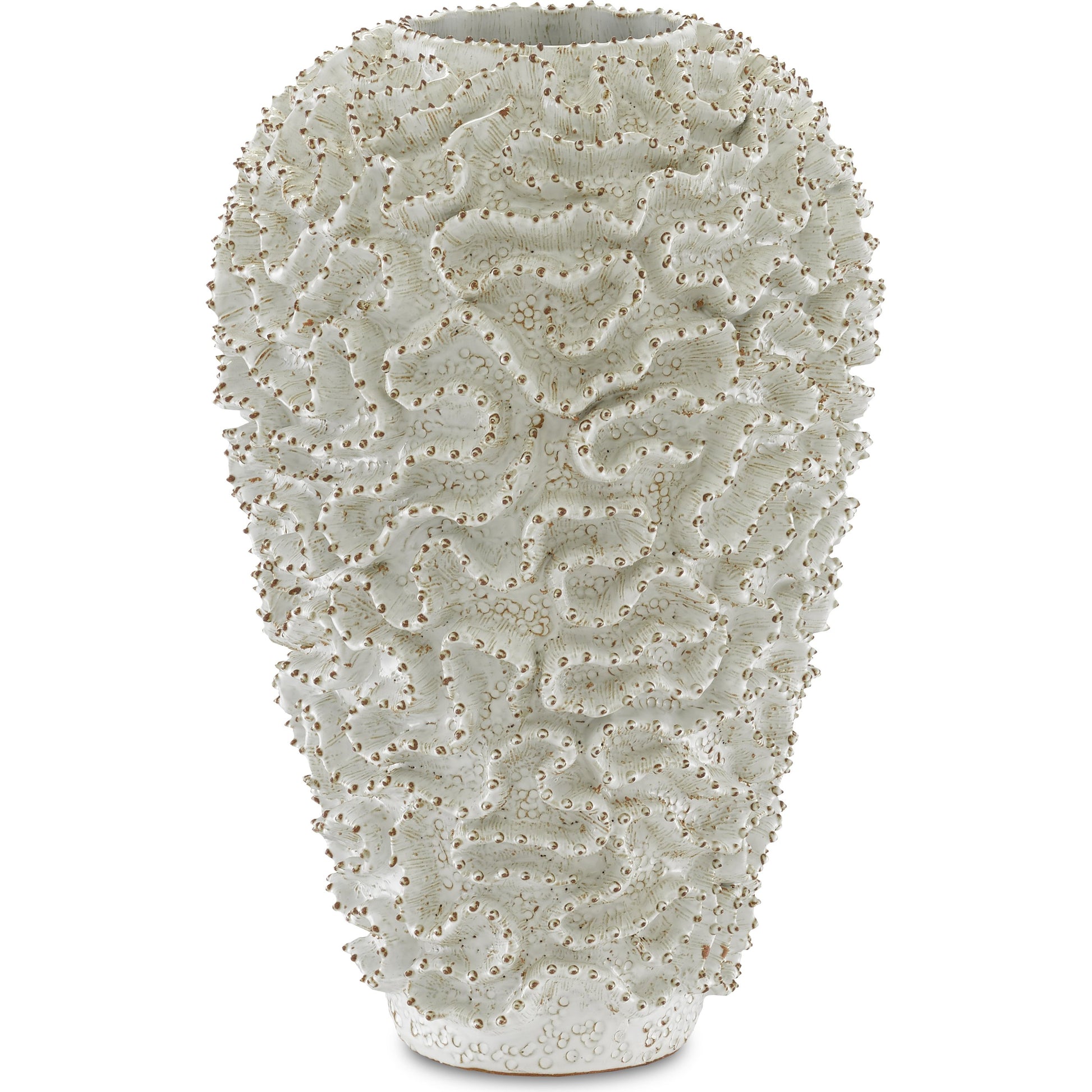 Swirl Vase by Currey and Company in white, gold. Made from ceramic in a coastal style.