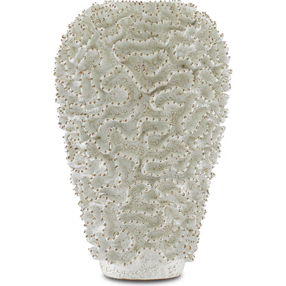 Swirl Vase by Currey and Company in white, gold. Made from ceramic in a coastal style.
