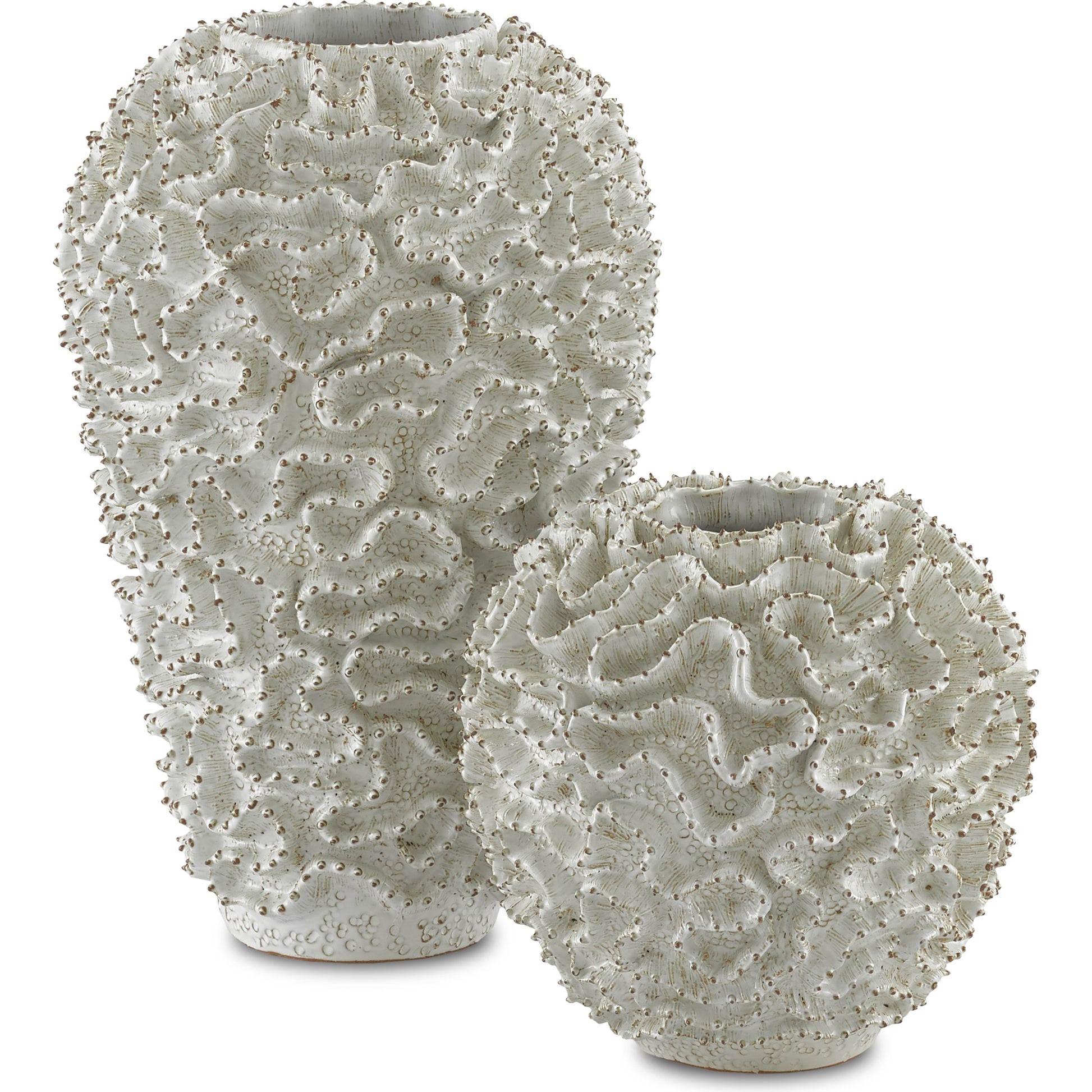 Swirl Vase by Currey and Company in white, gold. Made from ceramic in a coastal style.